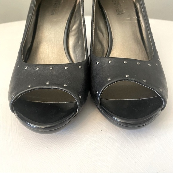 Kenneth Cole Black Studded Leather Peep-Toe Pumps - Picture 5 of 12